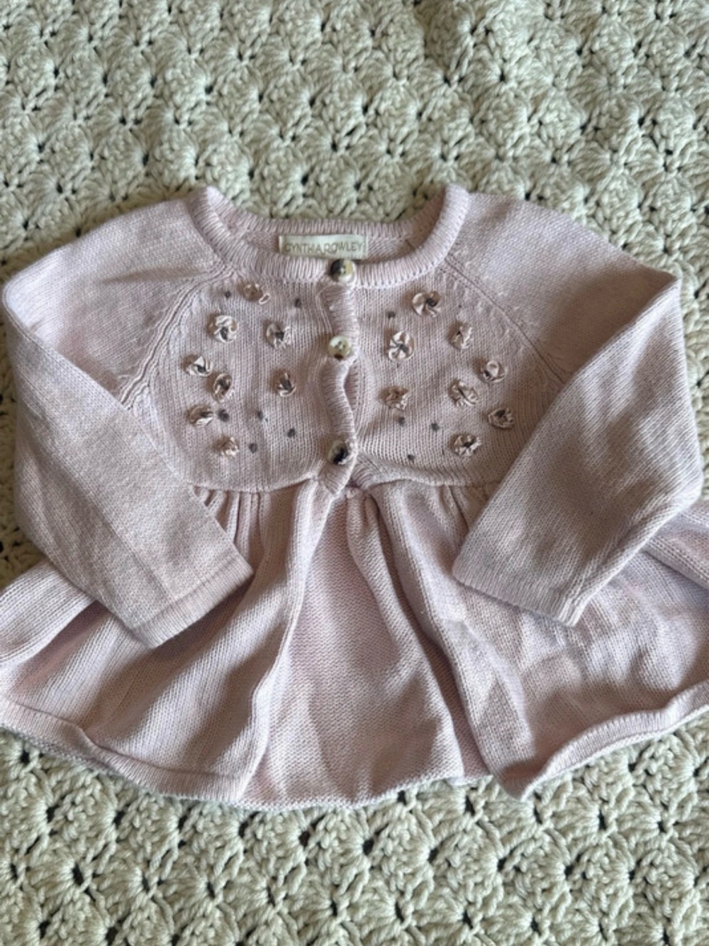 Cynthia Rowley Light Pink Embellished Knit Peplum Cardigan
